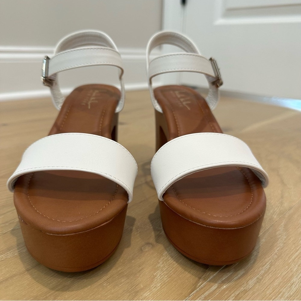 Nicole Miller Brown White Platform Heels Sandals Womens size 7.5 Casual Summer - Picture 4 of 12